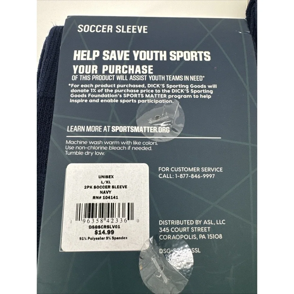 DSG DSGSCRSLV01 Navy Soccer Sleeve Sz L/XL  - 2 Packs NEW